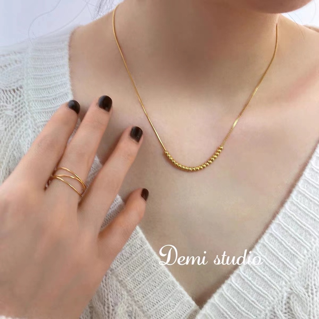 Dây Chuyền Chuỗi Hạt Tròn Bằng Thép Titanium Mạ Vàng 18K Phong Cách Mới (Hàng Có Sẵn)