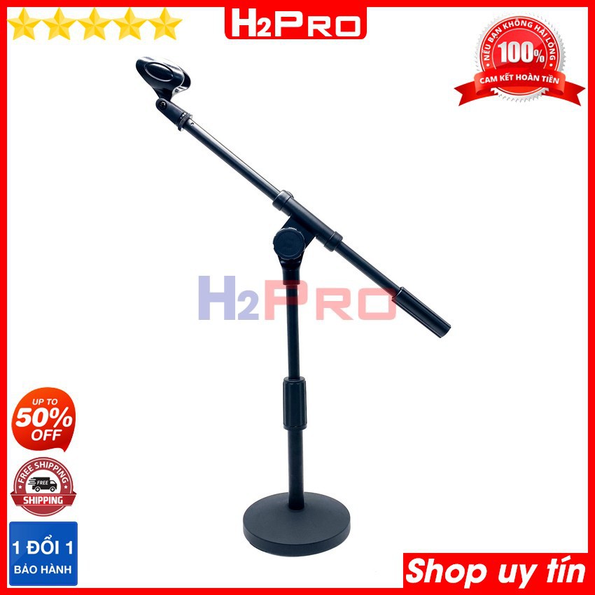 Chân micro đứng để bàn H2Pro cao tối đa 80cm, chân gắn micro đứng để bàn cao cấp đế đúc chắc chắn-thân hợp kim phủ sơn