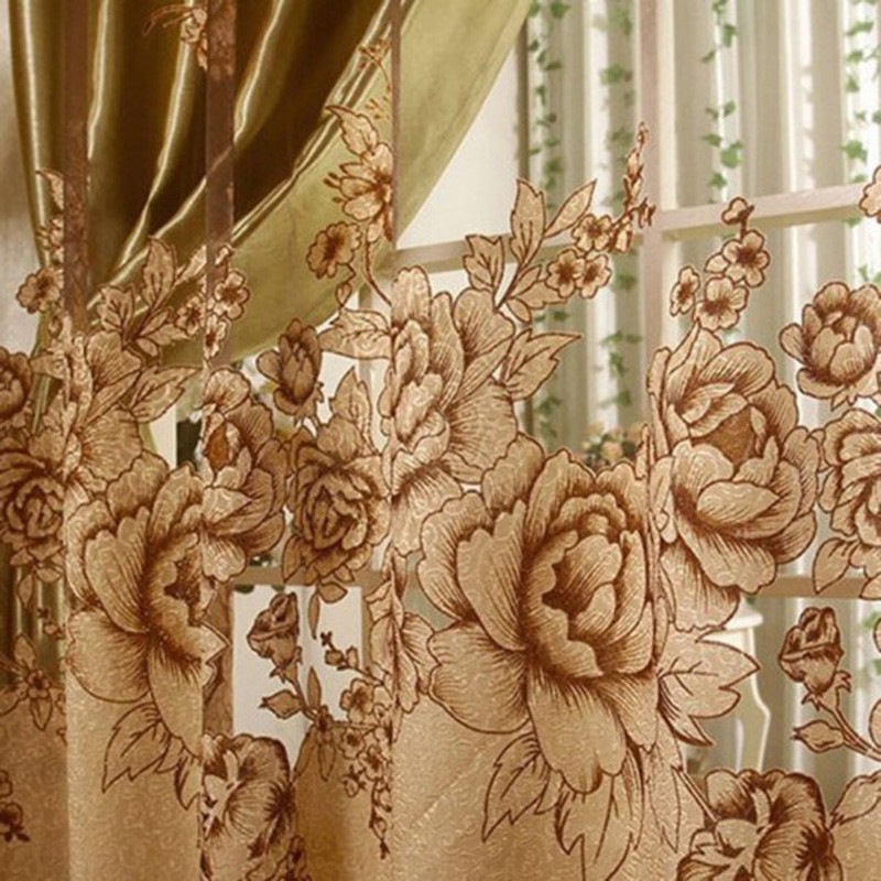 Rèm voan in hoa mẫu đơn phong cách châu Âu trang trí nội thất