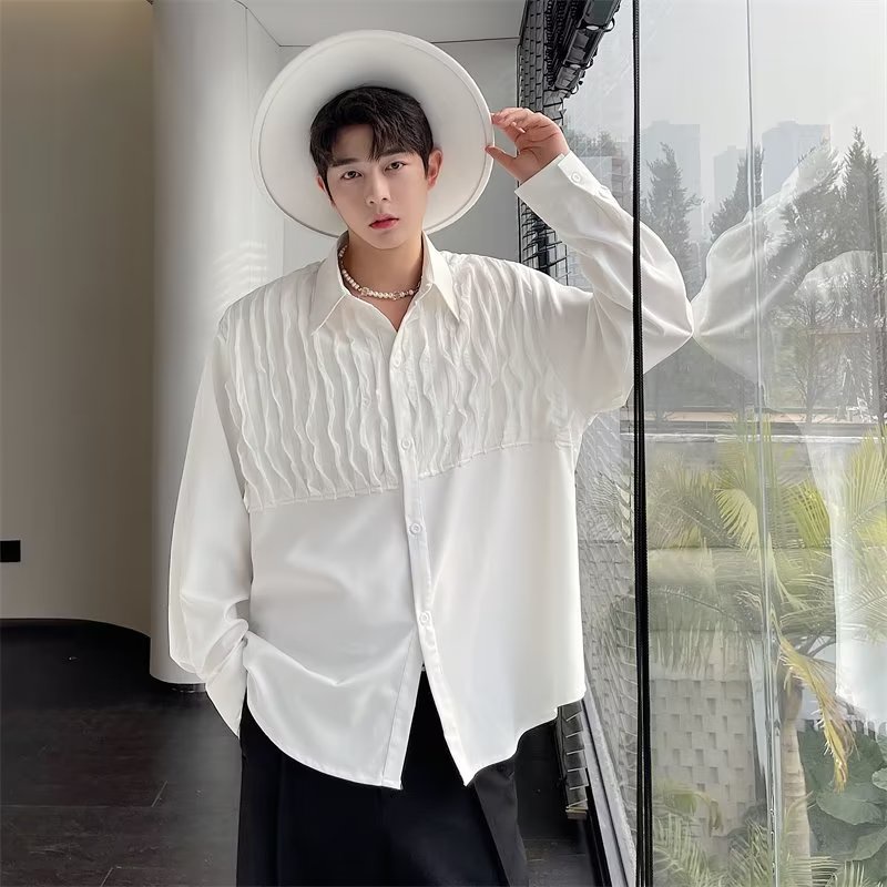 Áo Sơ Mi Nam Tay Dài Dáng Rộng Phong Cách Hàn Quốc Thời Trang Mùa Thu Size M-2XL 2 Màu Tùy Chọn