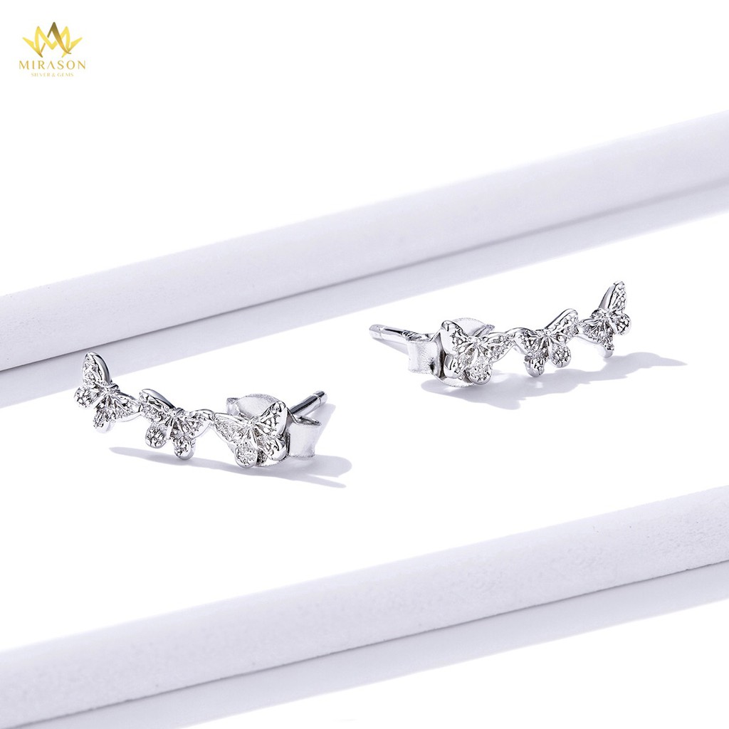 Khuyên Tai Bạc Nữ MIRASON 3 Bướm Bay Nạm Đá Sang Trọng MBT176 -  Hoa Tai Nữ Bạc 925 Cao Cấp