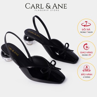 Carl & Ane - Giày cao gót mũi nhọn phối dây đính nơ cao 5cm màu đen _ CL002