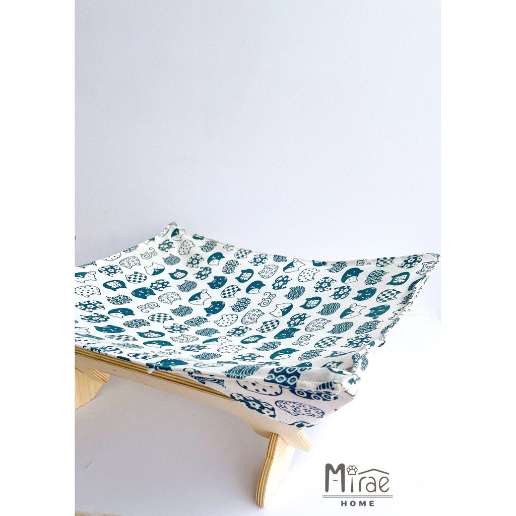 Võng mèo, giường nằm cho mèo chất liệu gỗ chắc chắn và vải canvas thiết kế lắp ghép Mirae Home