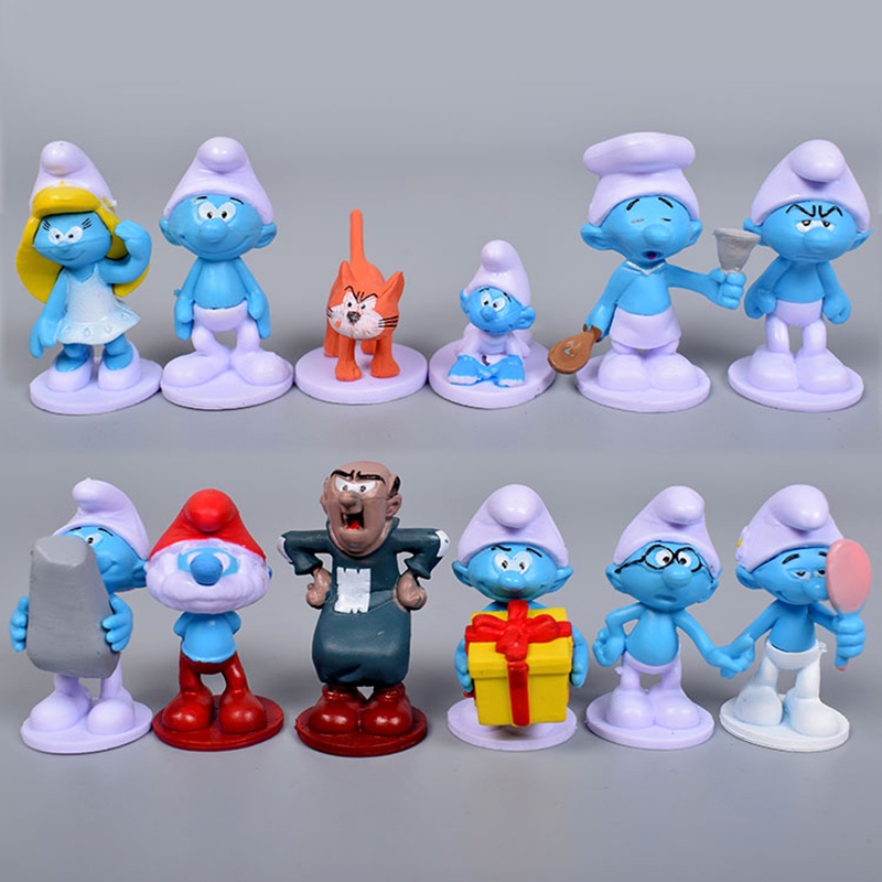 Set 12 Mô Hình Nhân Vật Hoạt Hình Trang Trí Smurfette Smurfs ardgamel Azrael Cat Toys
