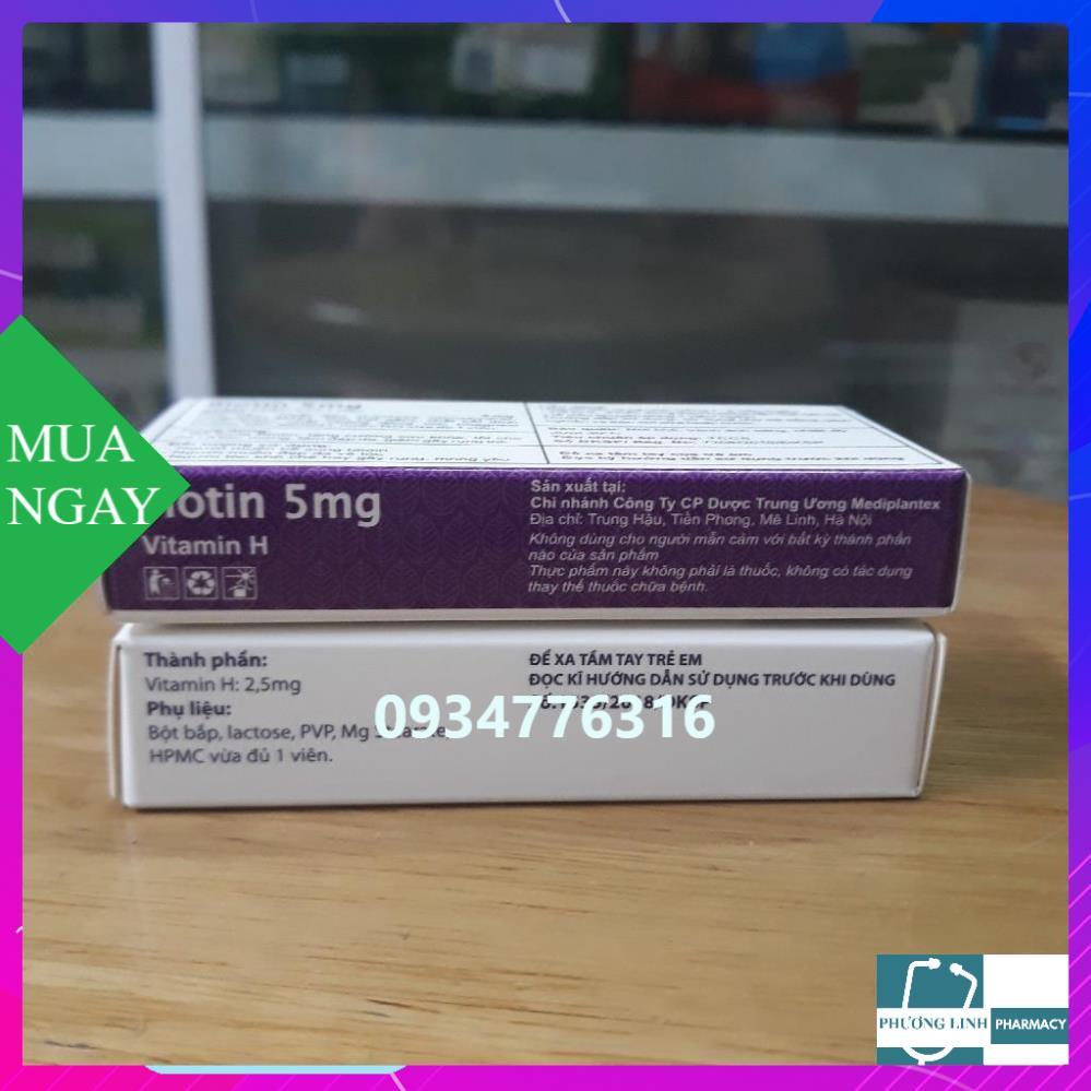 Biotin 5mg Bổ Sung Vitamin H, Vitamin B5 Hỗ trợ Giúp Tóc Mọc Nhanh, Dày, Giảm Gãy Rụng Hộp 20 Viên