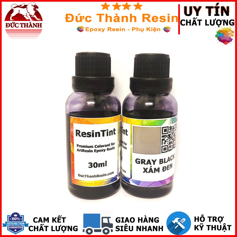 Màu trong suốt xuyên thấu pha Epoxy Resin - Màu hiệu ứng kính - GRAY BLACK Xám Đen - 30ml ducthanhauto