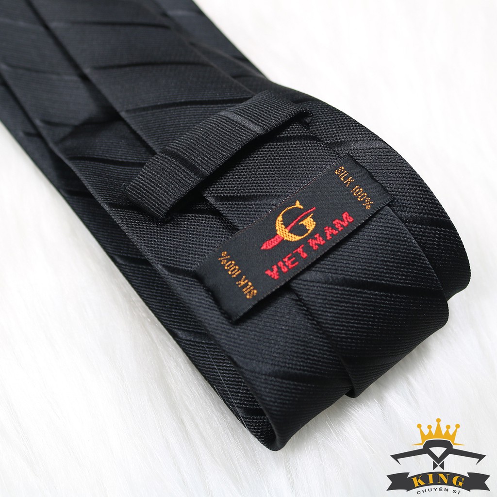 Cà vạt nam đen KING caravat Hàn Quốc tự thắt vải lụa silk mịn cao cấp cho công sở và chú rể sang trọng C054