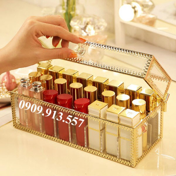 CÓ SẴN Khay Đựng Son 24 Ô Có Nắp Golden