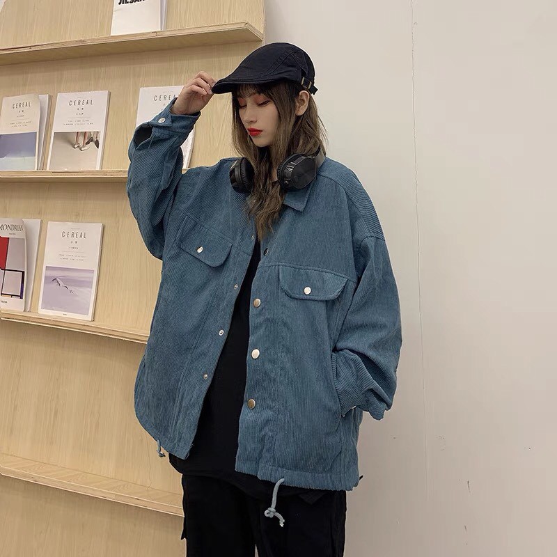 Áo khoác sơmi kaki nhung unisex Trơn 2 Túi form rộng nam nữ ulzzang Wind | BigBuy360 - bigbuy360.vn