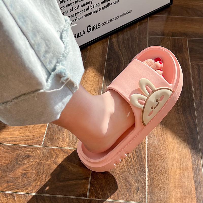 Dép đi trong nhà QIAOYILUO họa tiết thỏ hoạt hình dễ thương thời trang mùa hè cho cặp đôi
