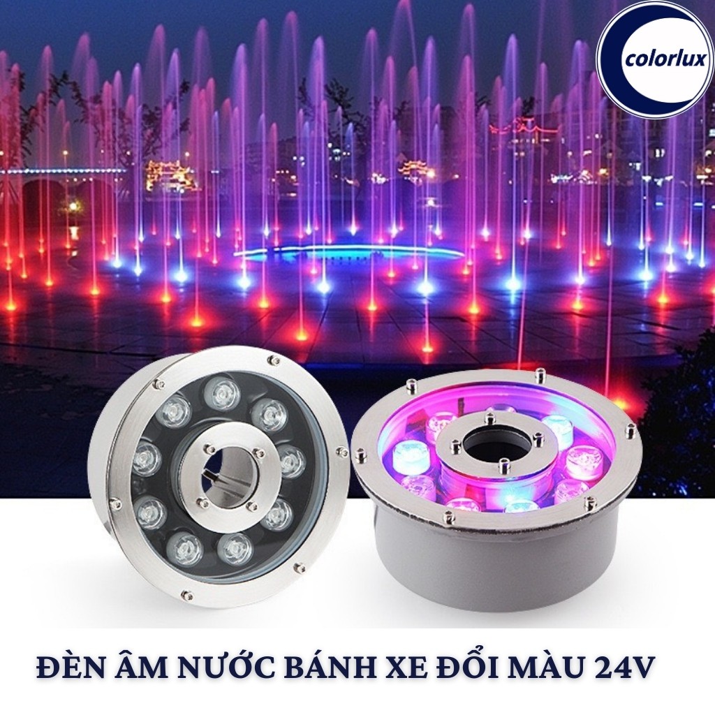 Đèn Âm Nước Bánh Xe  Đổi Màu 24V Inox COLORLUX Đèn Cảnh Quan Hồ Nước, Đèn Vòi Phun Nước, Đèn Dưới Nước