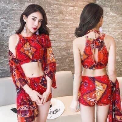 (hàng cao cấp) Sét 3 món có đệm ngực khăn choàng ngoài siêu xinh