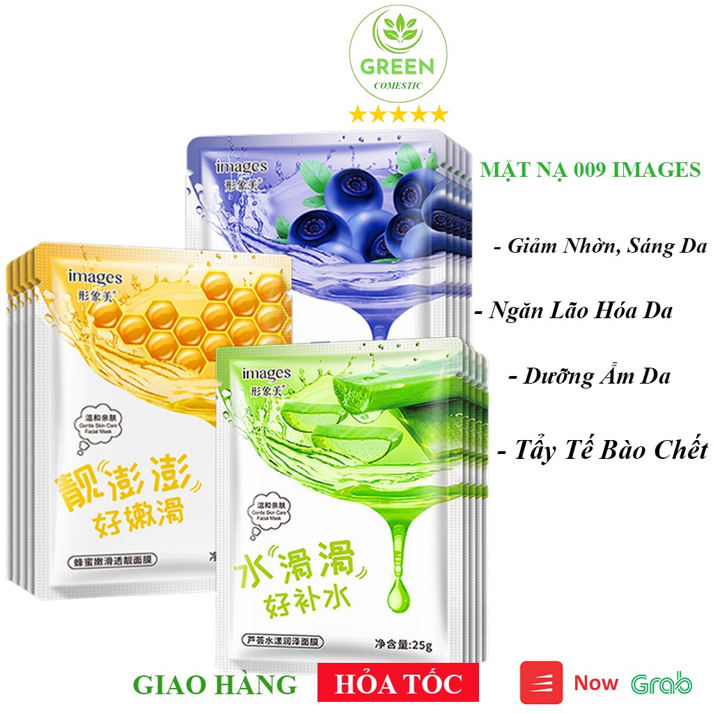 Mặt Nạ Giấy Dưỡng Da 009 – Mặt Nạ Cấp Ẩm Trắng Da Images Lô Hội, Việt Quất, Mật Ong- Green Comestic