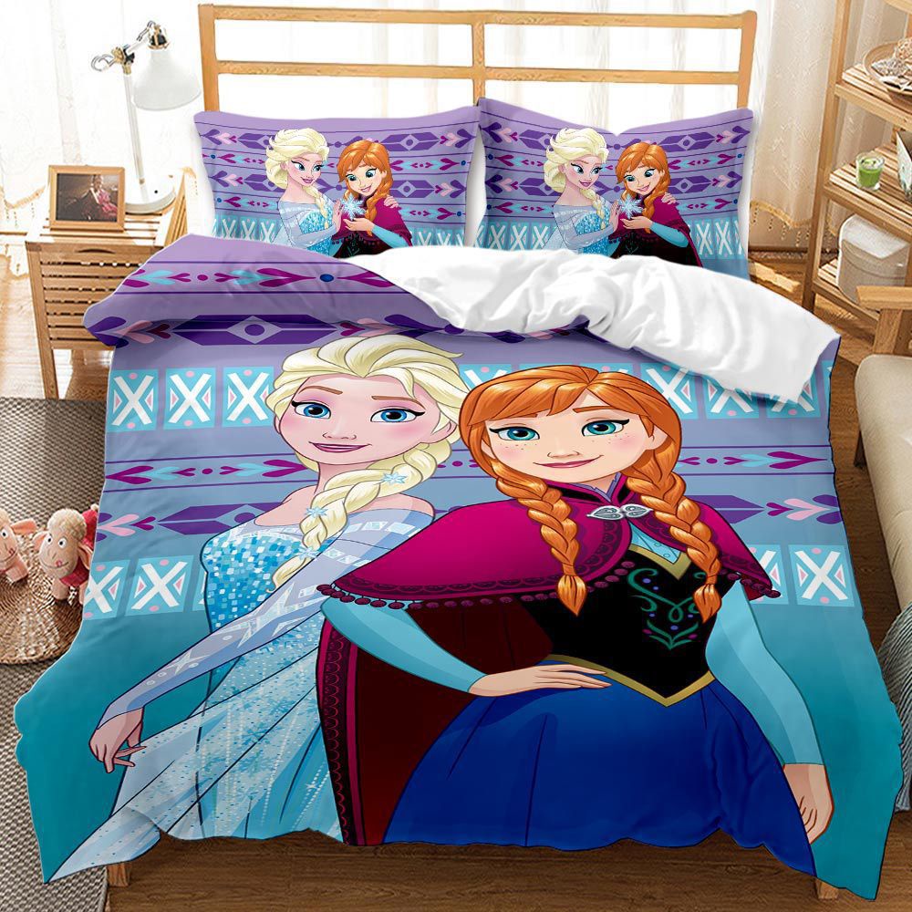 Mới Bộ Chăn Ga Và Vỏ Gối Mềm Mại Thoáng Khí In Hình Elsa