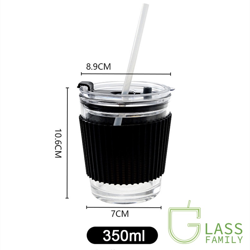 GF Reusable Smoothie Cups Glass Coffee Cup with Lid and Straw Drinking Glasses for Milk Smoothies Bubble Tea Juice Coffee