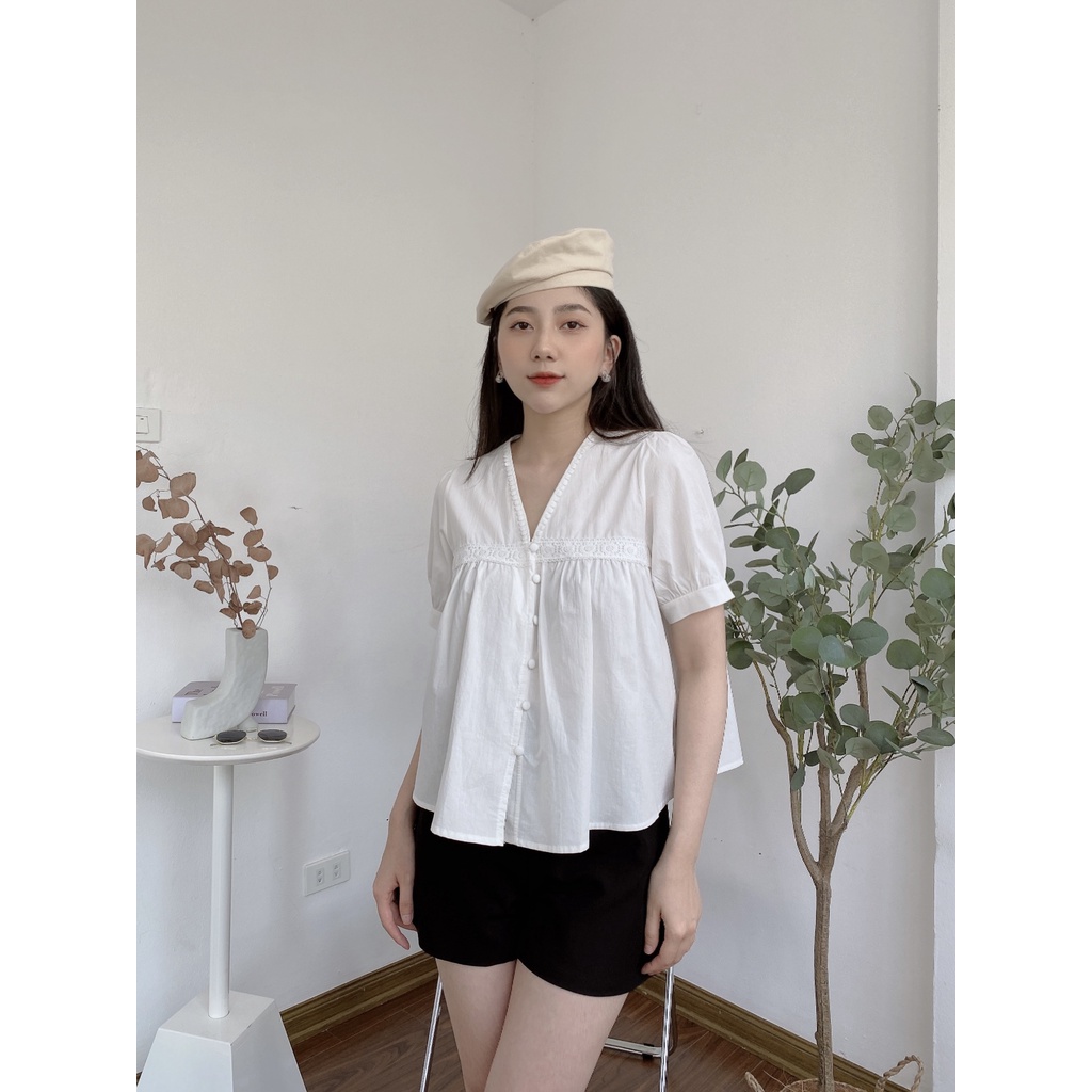 ÁO CỘC BABYDOLL REN NGANG KHUY BỌC 8083
