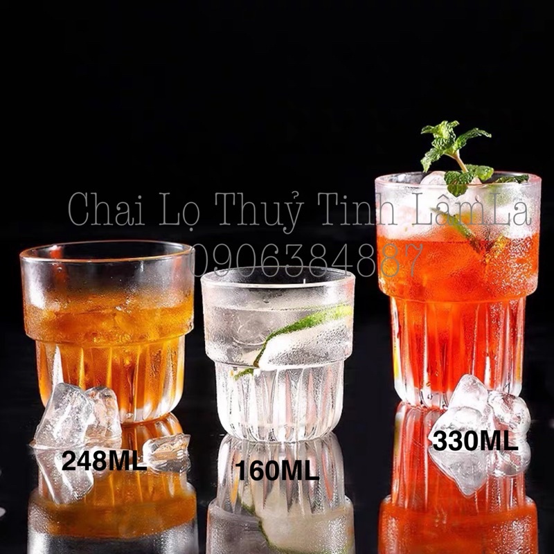 Ly Thuỷ Tinh Cao Cấp Đế Sọc Khía 160ML 248ML 310ML