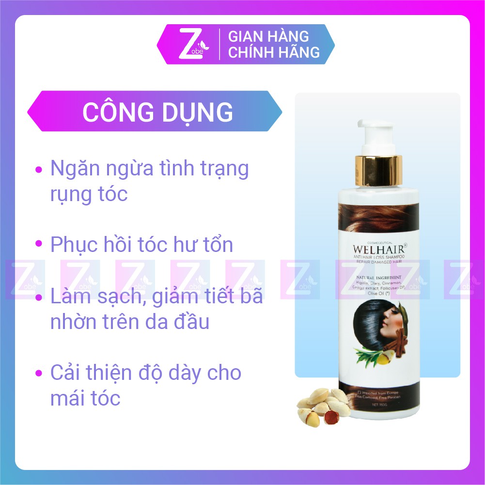 Dầu Gội Giảm Rụng Tóc Kích Thích Mọc Tóc Welhair 150ml