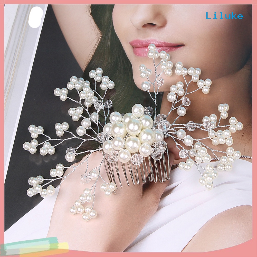 Lược Cài Tóc Nữ Họa Tiết Hoa Đính Ngọc Trai Thời Trang Thanh Lịch