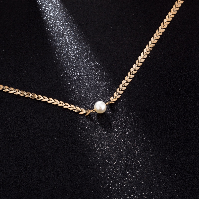 Vòng Cổ Choker Hình Xương Cá Và Ngọc Trai Thời Trang Hàn Quốc