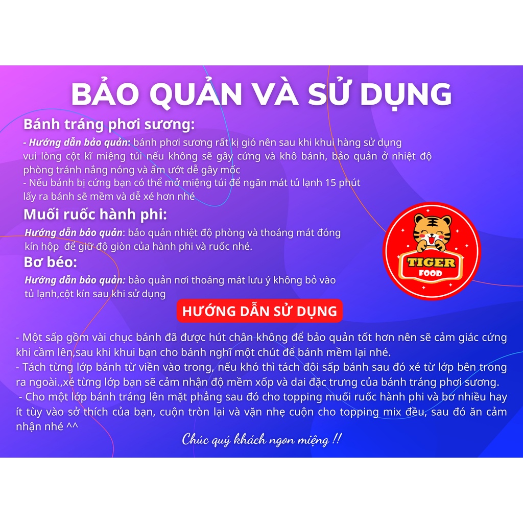 COMBO Bánh Tráng Phơi Sương 500g - Muối Tôm Hành Phi - Túi bơ béo 100g SIÊU NGON - ĂN LÀ MÊ - TIGER FOOD