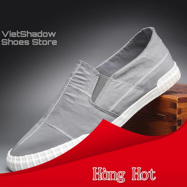 Slip on nam - Giày lười vải nam cao cấp BAODA - Vải polyester 4 màu đen full, đen trắng, xám và khak