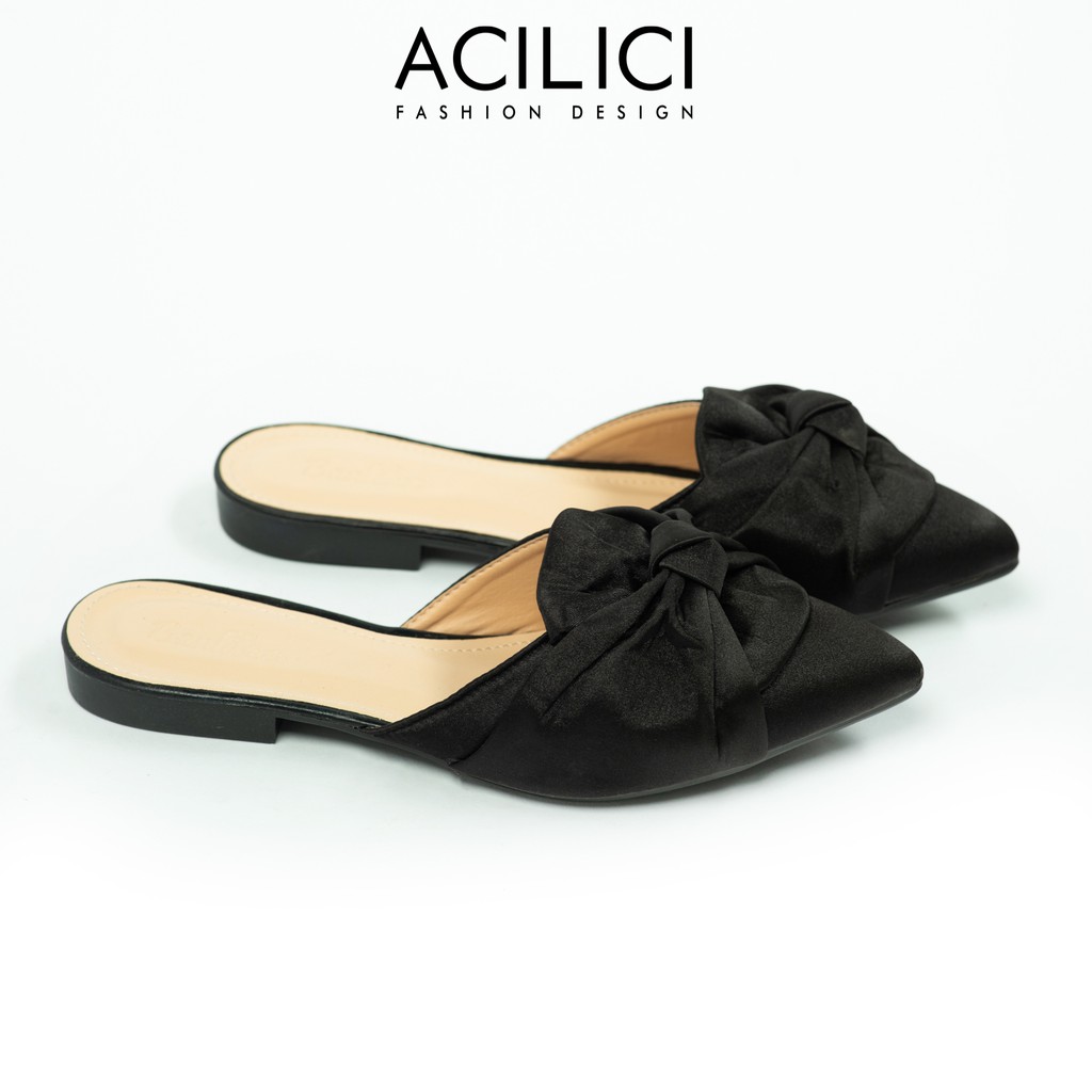 Giày sục nữ ACILICI thời trang, dép sục nữ xoắn lụa satin mũi nhọn đế bệt fom chuẩn size mang êm chân_TC052