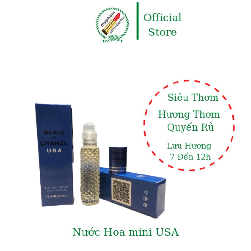 Nước Hoa Tinh Dầu USA Nam, Nữ, Cao Cấp Mini, Lưu Hương Từ 7 Đến 12h, Cực Thơm, Dạng Lăn, Tiện Lợi Mang Theo, 12ml