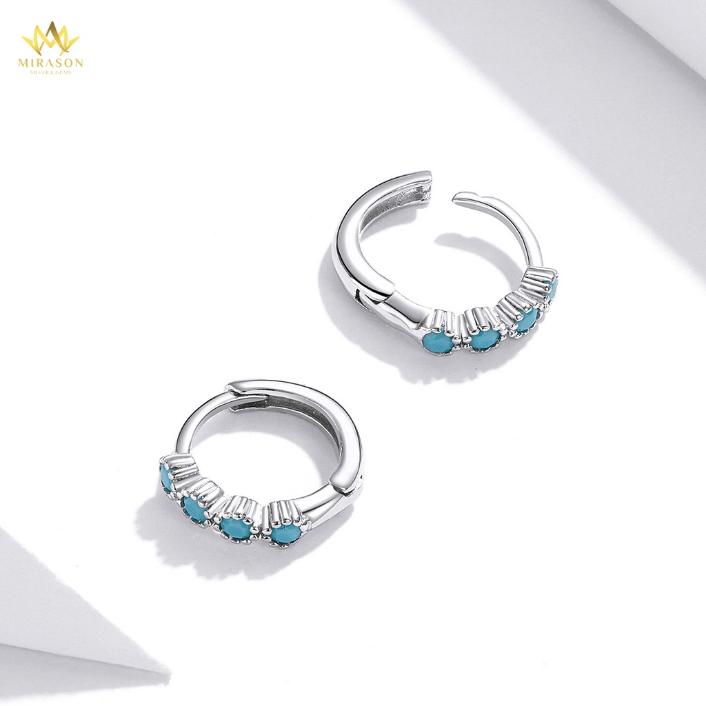 Khuyên Tai Bạc Nữ MIRASON Tròn Nạm Đá Xanh Nhiều Màu Sang Trọng MBT256 - Bông Tai Nữ Bạc 925 Cao Cấp
