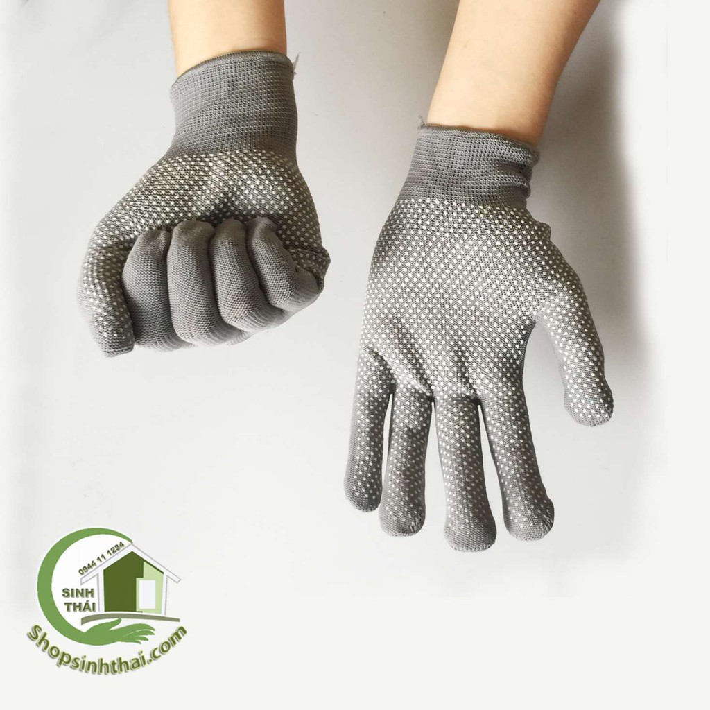 Găng tay phủ hạt nhựa chống trơn khi cầm nắm - bao tay vải thun co giãn- màu xám
