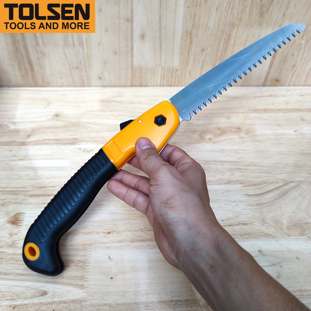 Cưa xếp 180mm TOLSEN 31014 dùng để cưa gỗ, cành cây có thể gấp lại tiện lợi khi không sử dụng