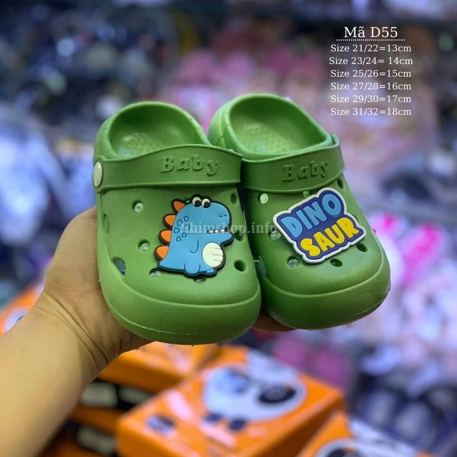 Dép sục cho bé BABYHATTIEU khủng long màu xanh nhựa dẻo êm chống trơn có quai hậu trẻ em 1, 2, 3, 4, 5 tuổi mùa hè D55