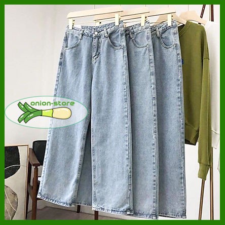 Quần Jean Ống Rộng -Chất  Jean Không Giãn,Màu Xanh Nhạt