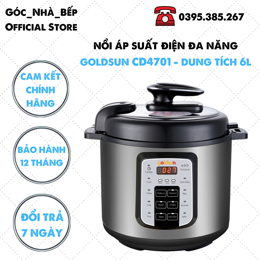 Nồi Áp Suất Điện Đa Năng, Nồi Hầm Điện GOLDSUN CD4701, Dung tích 6.L, Nồi áp suất nấu cơm, ninh xương, hầm cháo, kho cá