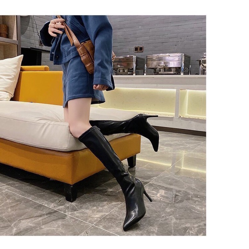 Boot Đùi Nữ Bốt Gối Cổ Cao Gót Nhọn 6 Phân Da Mờ Siêu Mềm Bên trong Lót Lông Xịn (Hàng QC Fullbox)