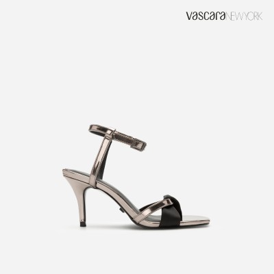 Vascara Giày Sandal Cao Gót Ankle Strap Phối Satin - SDN 0653 - Màu Đen Mới Về