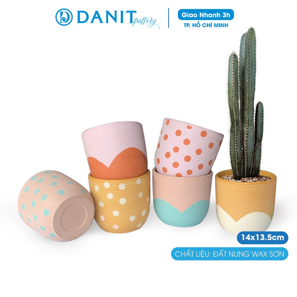 Chậu trồng cây đất nung wax sơn 14cm hình trứng trồng cây để bàn, cây trong nhà cực xinh Danit Pottery