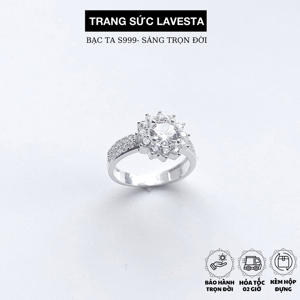 Nhẫn nữ bạc ta S999 nguyên chất đính đá pha lê hình bông hoa SUN559 Lavesta