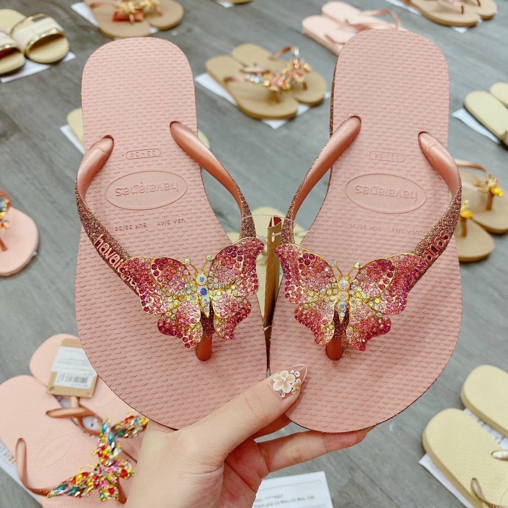 Havaianas Dép Tông Nữ KT Viền Hồng Ruốc Chính Hãng gắn Charm _ Hà Nhi Havaianas