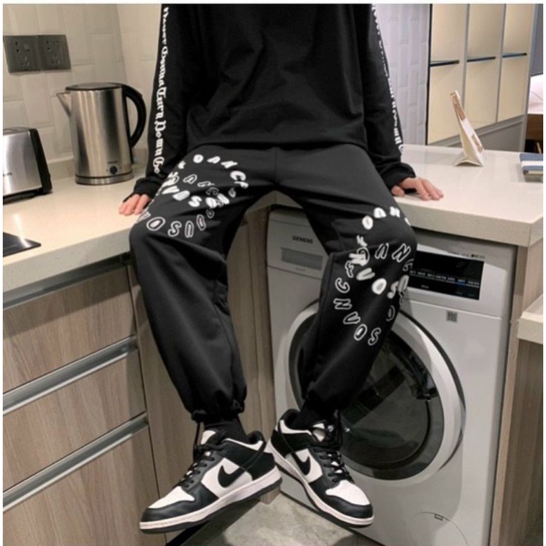 Quần jogger unisex dáng suông chất nỉ co giãn phong cách hàn, mẫu quần dài nỉ teen phối hoạt hình