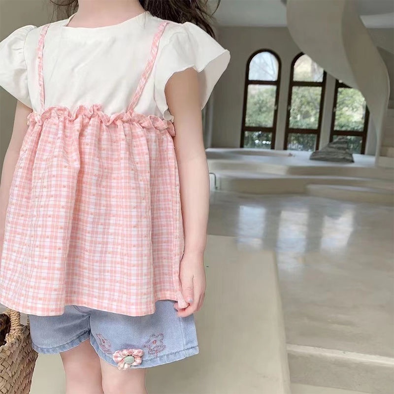 Đầm Mùa Hè Tay Cánh Tiên In Họa Tiết Caro Phong Cách Hàn Quốc Nhật Bản Thời Trang Mới Dành Cho Bé Gái 2022