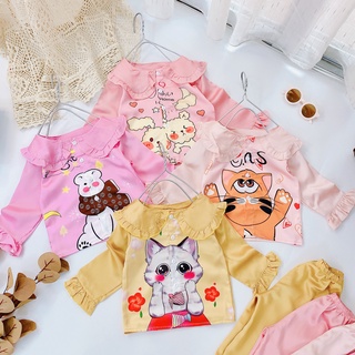 Bộ Ngủ Pijama Dài Tay Bé Gái Chất Lụa Satin Cao Cấp Hoạt Hình Dễ Thương, Bộ Dài Tay Bé Gái Mặc Nhà Namkidshop (V449)