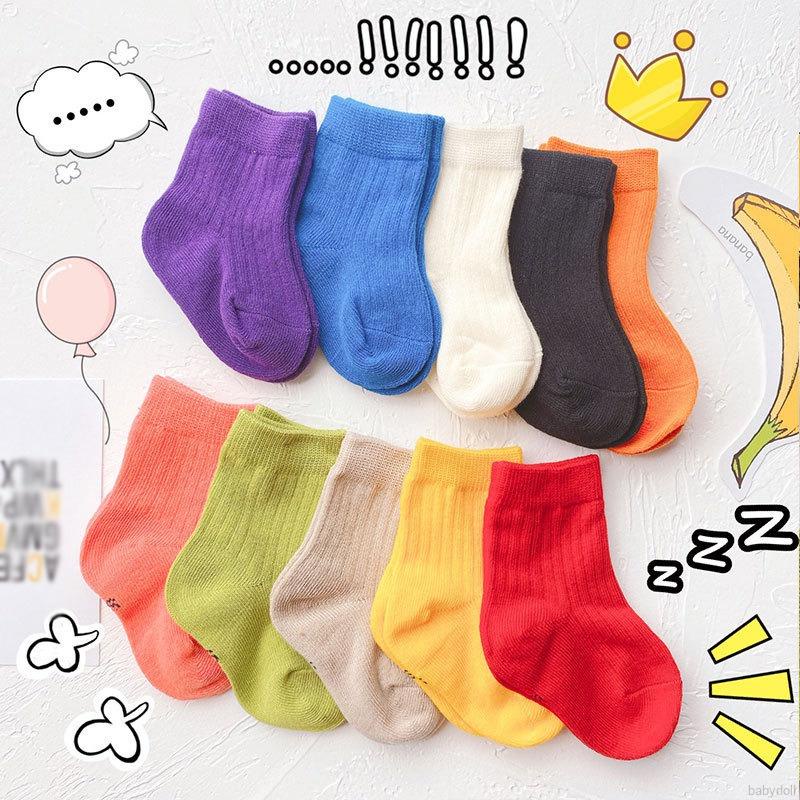 Set 3 đôi vớ cotton màu sắc đơn giản thời trang dành cho trẻ em
