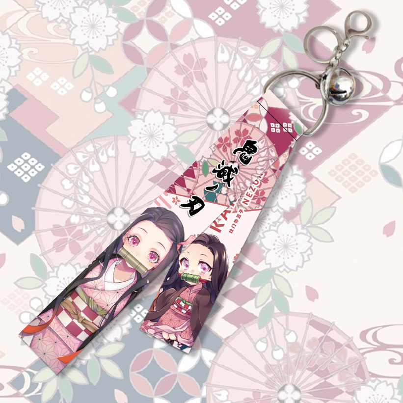 Móc khóa có dây ruy băng in hình anime demon slayer kimetsu no yaiba độc đáo