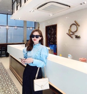 Áo sơ mi Zara xanh cổ bèo