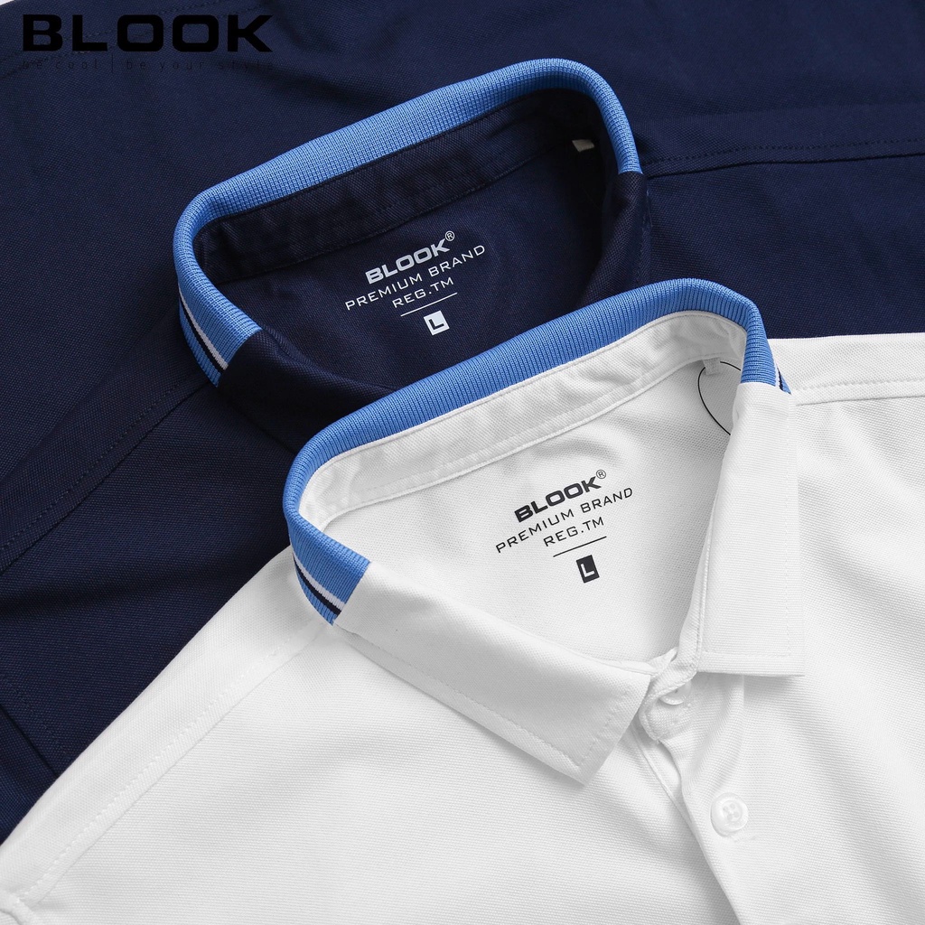 Áo polo nam basic phối cổ BLOOK chất vải thun cá sấu cotton co giãn thêu logo hổ Màu Trắng 35566
