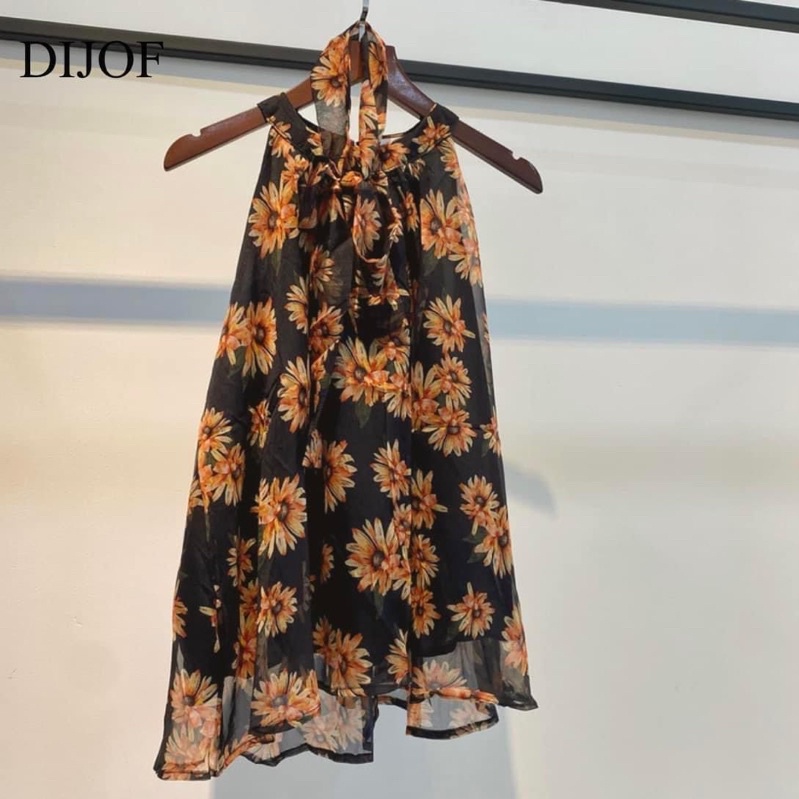 Áo yếm, áo yếm nữ cột dây nơ vải voan hoa 2 lớp có lót chất liệu cao cấp phong cách trẻ trung Hàn Quốc
