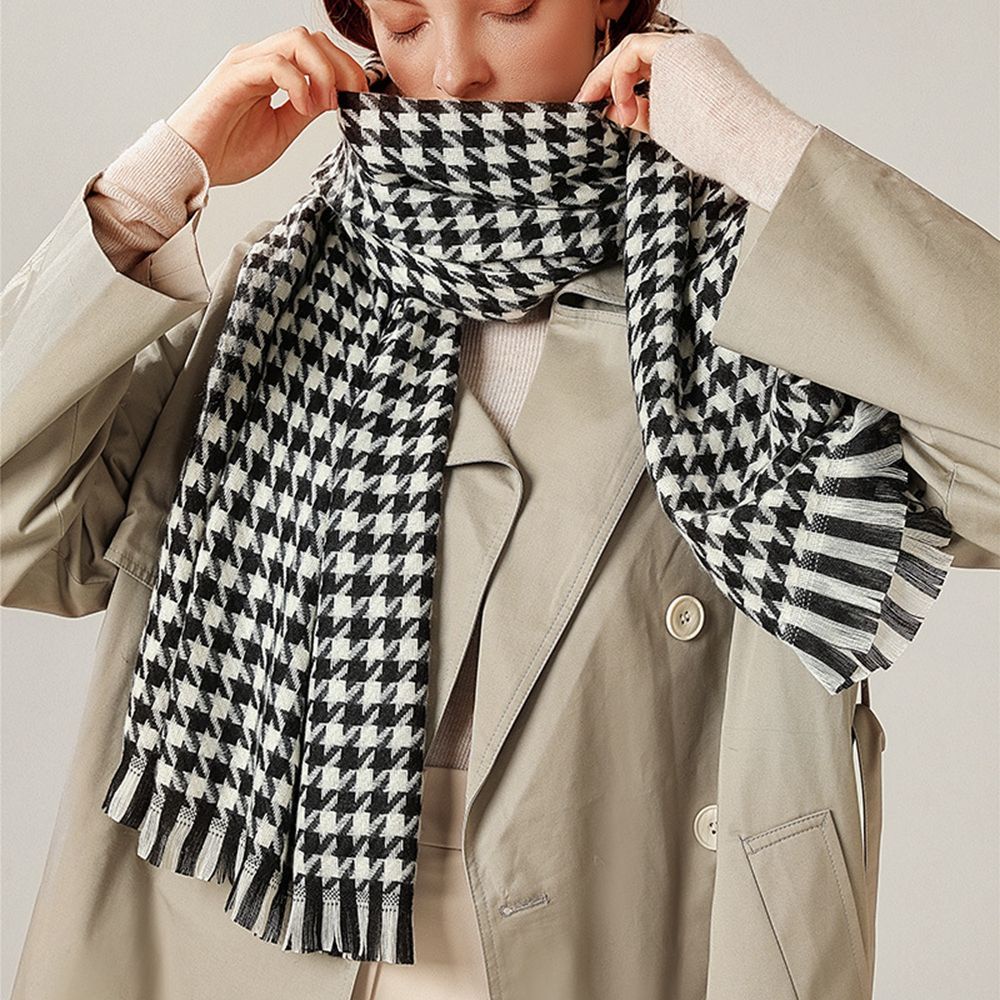 Khăn choàng cổ dài bằng vải cashmere in họa tiết hình học nhiều màu sắc phong cách Hàn Quốc cổ điển thời trang cho nữ