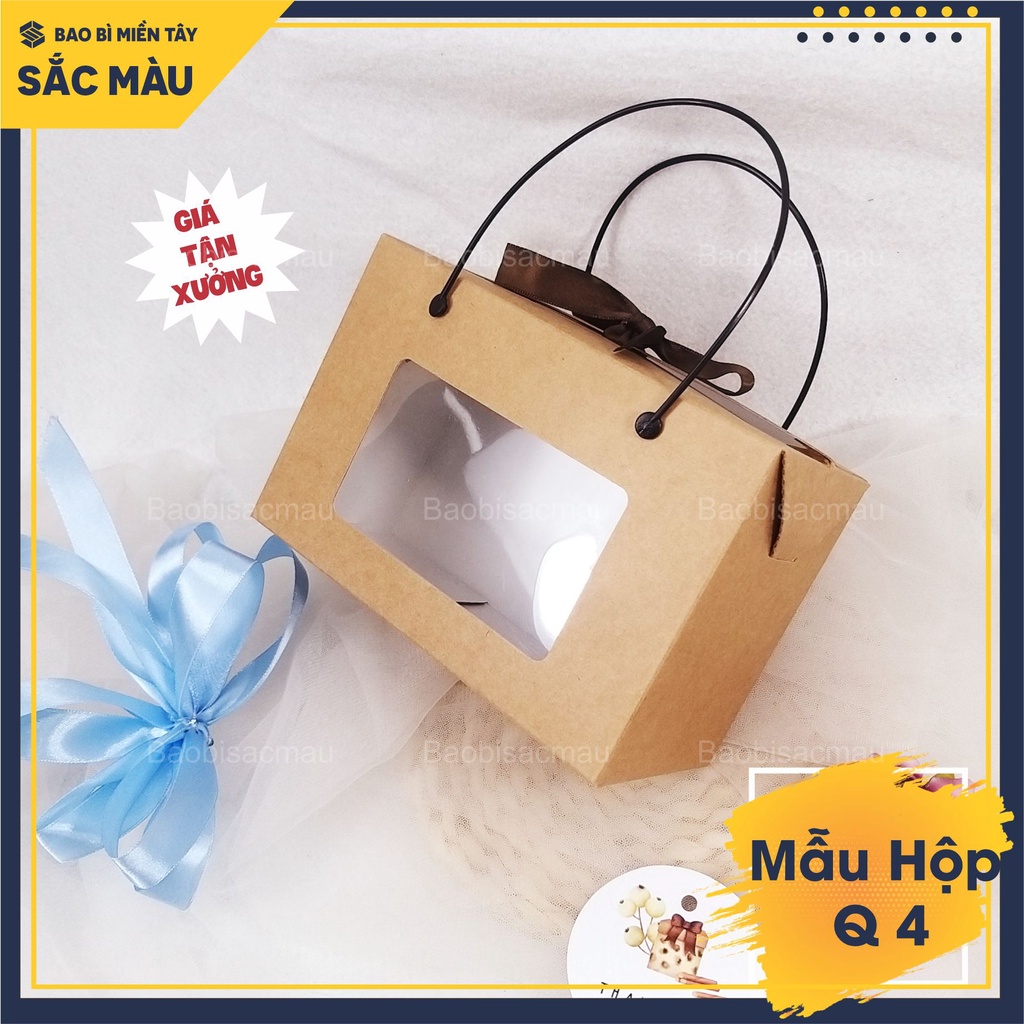 5 Hộp giấy kraft quai nhựa ,cửa kiếng ( Q4) đựng bánh kẹo, trái cây, thực phẩm, quà tặng...