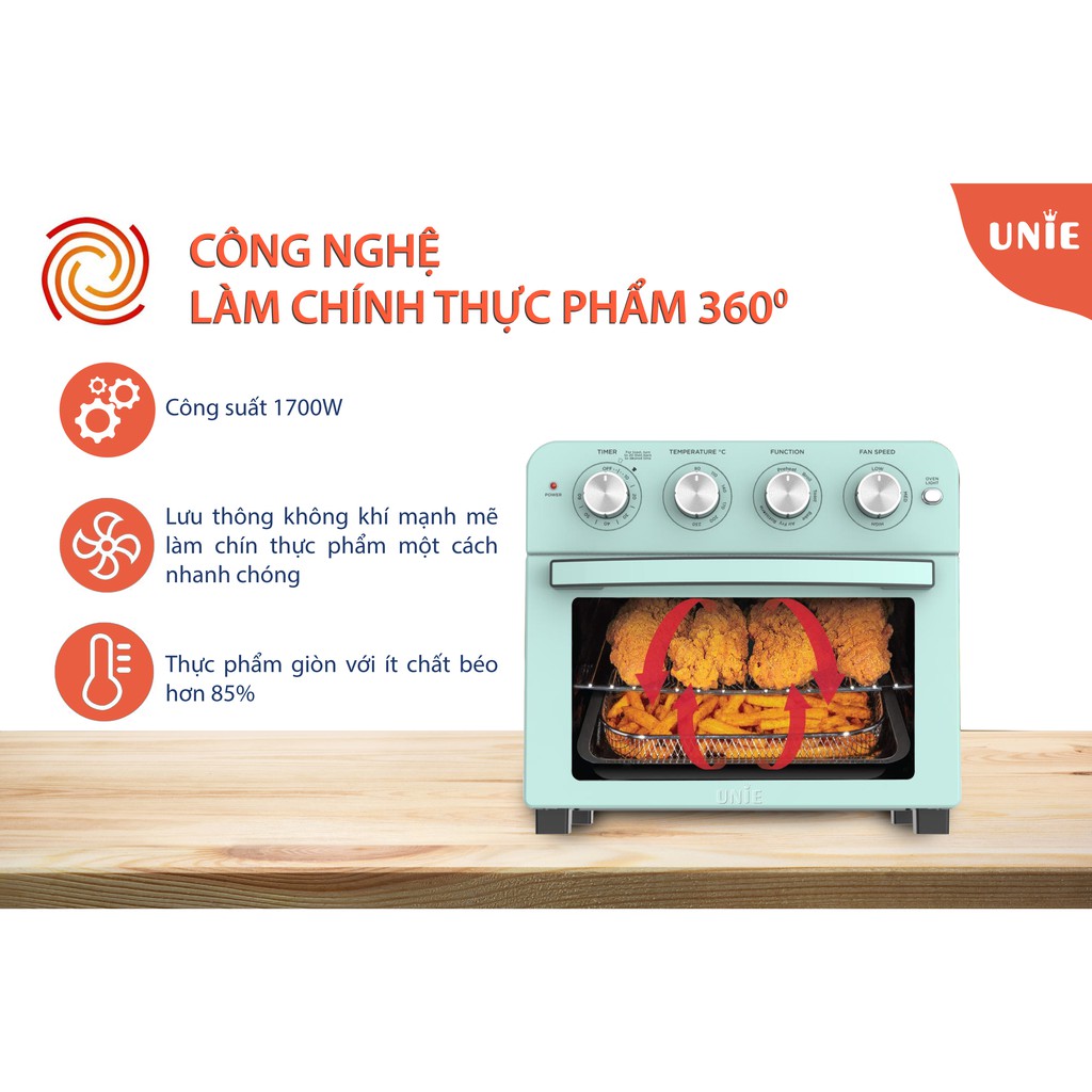 Lò nướng kiêm nồi chiên không dầu UNIE Q37 dung tích 25L, công suất 1700W thỏa sức sáng tạo món ăn